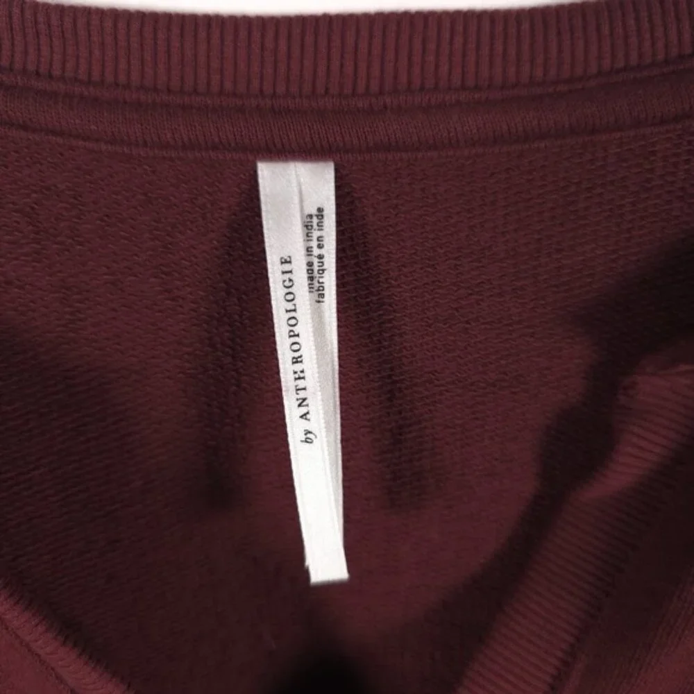 Anthropologie Plum Eyelet Yoke VNeck Pullover Sweatshirt Ballon Sleeve Top SMALL